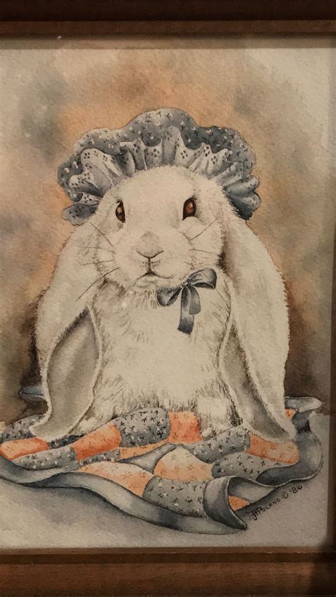 Bunny Rabbit Print From 1986 A Poland Bunny With Bonnet 80s