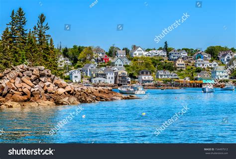 Picturesque New England Fishing Village Waterfront Stock Photo