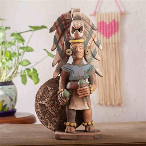 Handmade Ceramic Sculpture Of Aztec Warrior From Mexico Aztec Warrior