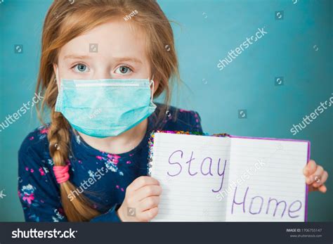 Preteen Little Girl Antiviral Medical Mask Stock Photo 1706755147