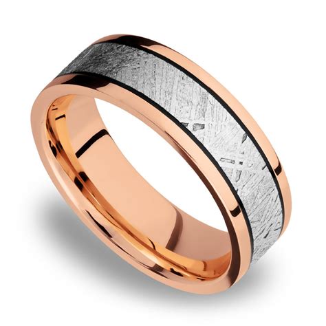 Meteorite Inlay Mens Wedding Ring In 14k Rose Gold 75mm