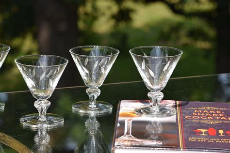 vintage etched cocktail glasses set of 6 after dinner drink 4 oz liquor ~ port wine glasses