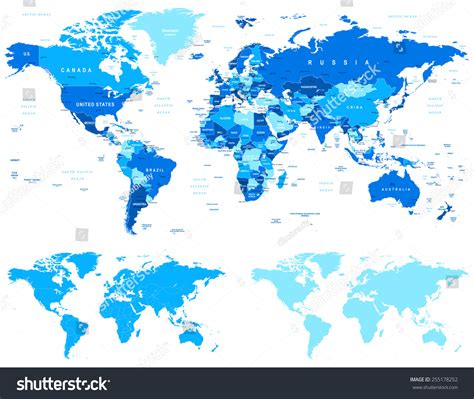 Time Zone Blue Map Detailed World Map With Countries Names Stock Images