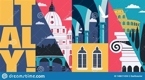 Italy Vector Skyline Illustration Postcard Travel To Italy Rome