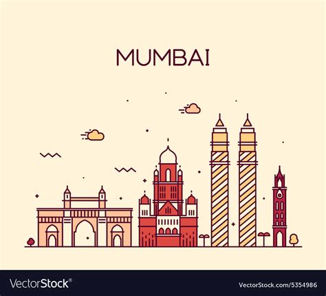 Mumbai City Skyline Line Art Royalty Free Vector Image