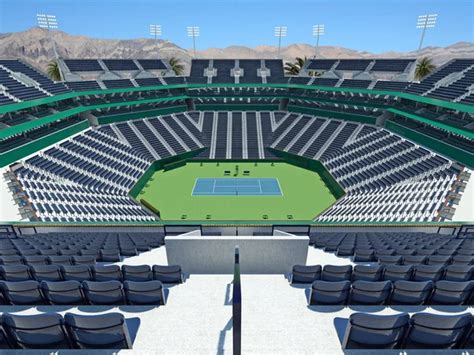 Beautiful Modern Tennis Grass Court Stadium With Blue Seats And Vip