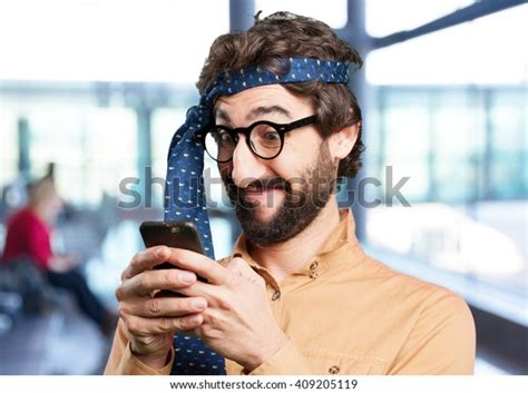 Crazy Man Mobile Phonefunny Expression Stock Photo Edit Now 409205119