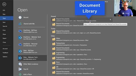 Pin Document Libraries In Office Applications For Easy Access Youtube