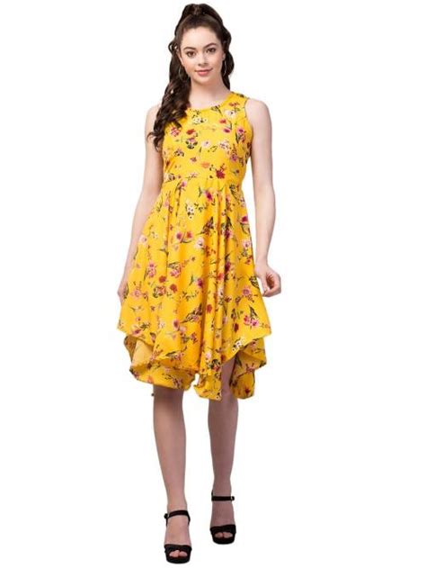 Buy My Swag Womens Yellow Color Floral Print Asymmetric Dress Online At Best Prices In India