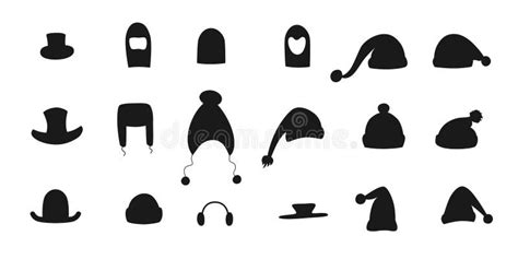Winter Hats And Caps Silhouette Set For Photo Prop Box Vector Stock