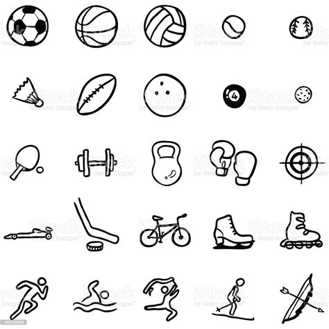 Vector Set Of Black Doodle Sports Icons Stock Illustration Download