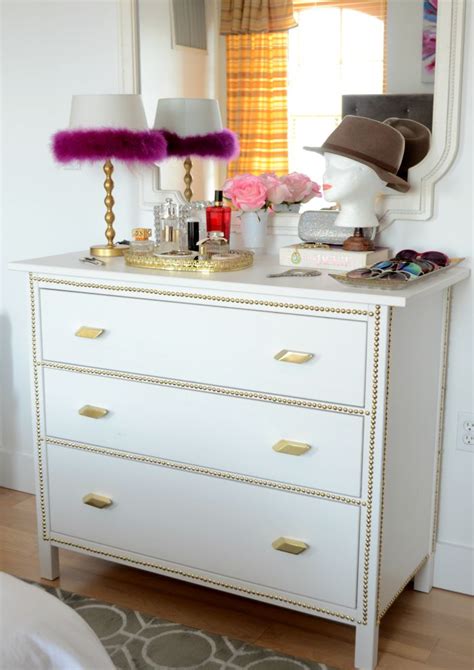 The simple and essential design has curved sides and and is enriched by pale characteristics also available in the nightstand model possibility to choose between two different handles design ideal matched with beds belonging. Beckabella Style: GOLD NAILHEAD IKEA DRESSER MAKEOVER ...
