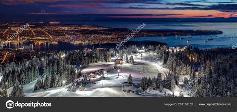 Stunning Views Vancouver City Grouse Mountain Ski Resort Dusk British
