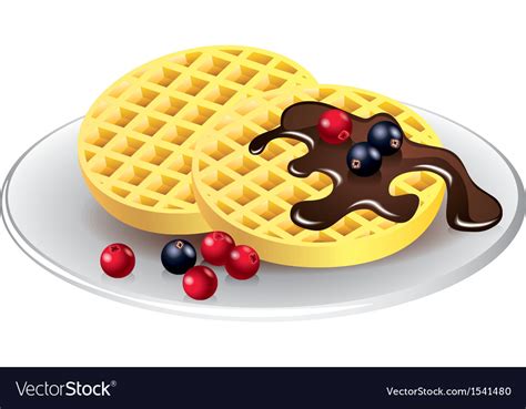 Belgian Waffles With Chocolate And Berries Vector Image