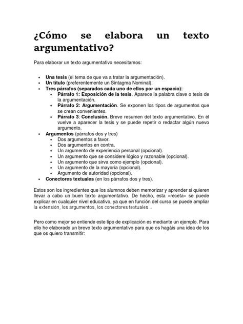 ¿cómo Se Elabora Un Texto Argumentativo Argumento Comunicación