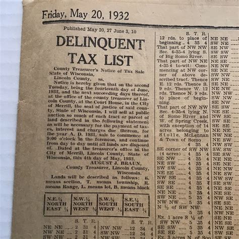 Vintage 1932 Merrill Daily Herald newspaper pages 9-14 Tax Delinquent