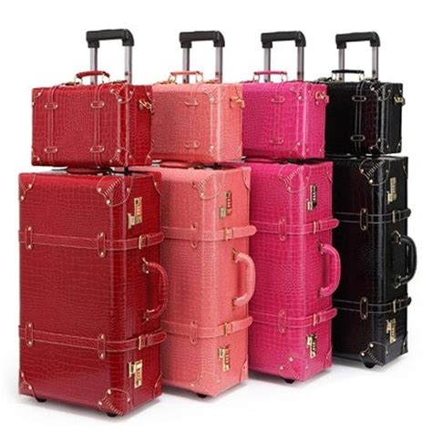 Inch Women Vintage Luggage Sets Pu Travel Suitcases Hardside