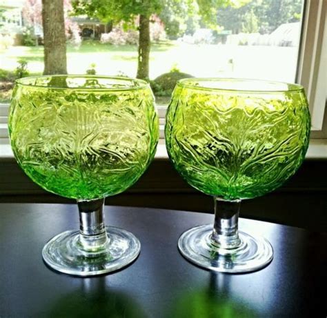 vintage two secla green cabbage leaf shrimp cocktail 20 oz goblet glasses ebay pottery