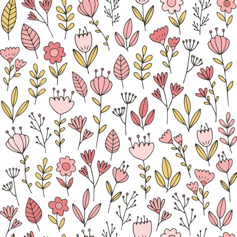 Doodle Floral Pattern Vector Seamless Background With Flowers And