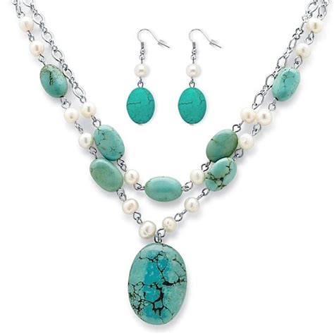 Buy Genuine Turquoise And Cultured Freshwater Pearl Silvertone Necklace