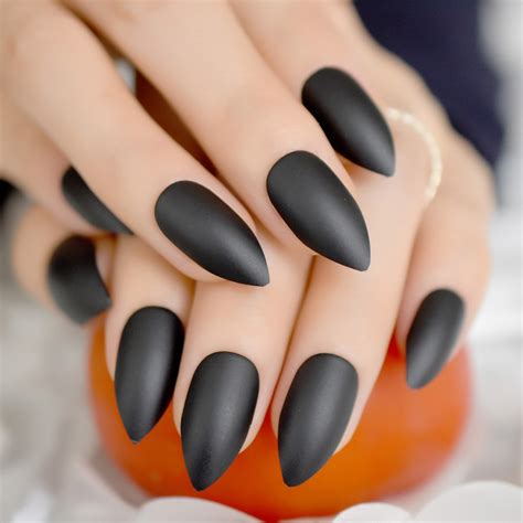 24pcs pure black stiletto nail art medium pointed salon full cover diy matte acrylic nail tips
