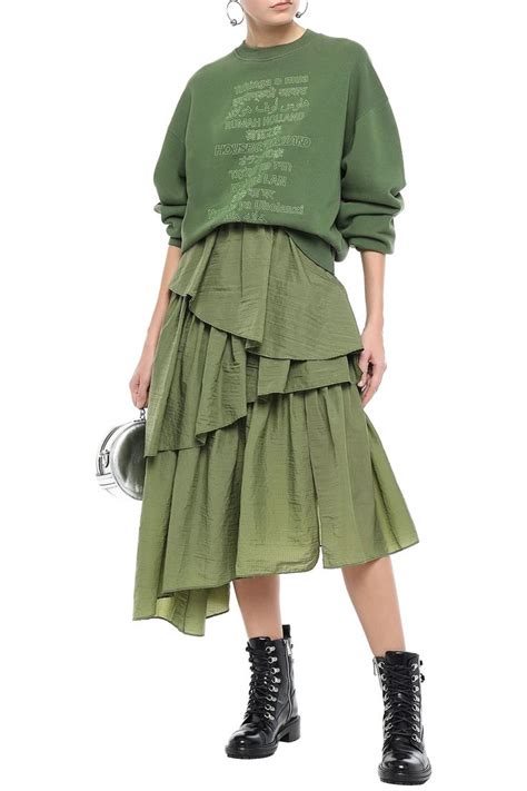 Army Green Rip Stop Asymmetric Tiered Shell Midi Skirt House Of Holland Midi Skirt Skirts