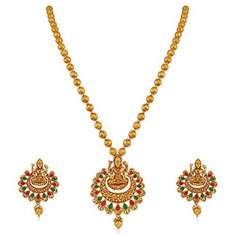 apara multicolour gold plated traditional south indian laxmi jewellery set for women apara