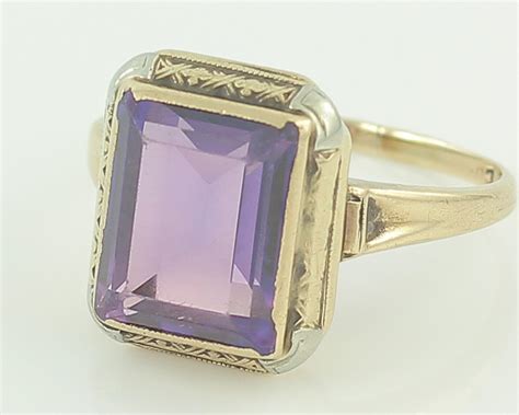 Art Deco 10k Gold Purple Spinel Ring Edwardian Rectangular Lab