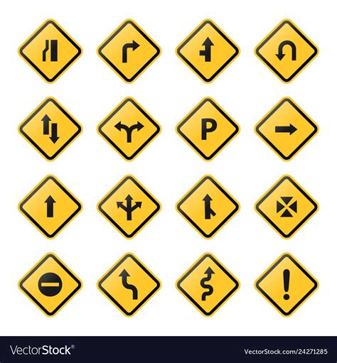 Collection Of Yellow Road Signs Royalty Free Vector Image