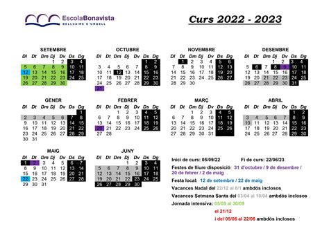 Calendari 2022 23 Escola Bonavista