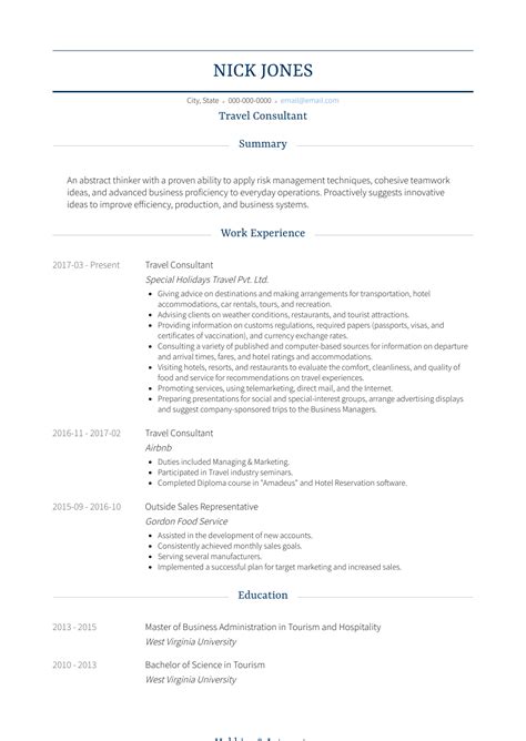 Travel Consultant Resume Samples And Templates Visualcv
