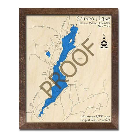Schroon Lake Ny 3d Wood Map Laser Etched Nautical Decor