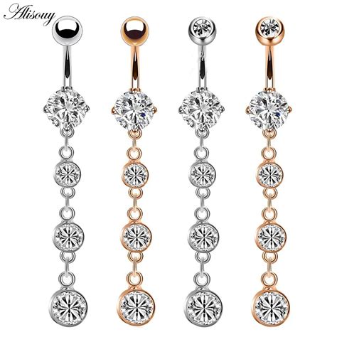 Alisouy 1pc New Long Crystal Dangle Navel Belly Ring Body Piercing Sexy Navel Rings Jewelry T