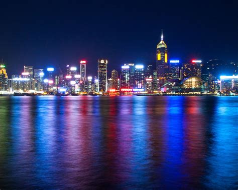 Download Wallpaper 1280x1024 Hong Kong Victoria Harbour Sea Night