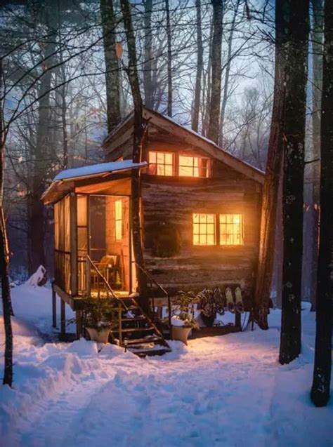 Warm Cabin On A Snowy Night R Cozyplaces