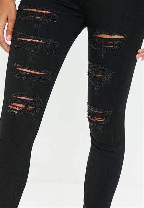 Black Sinner High Waisted Extreme Ripped Skinny Jeans Missguided Ripped Skinny Jeans