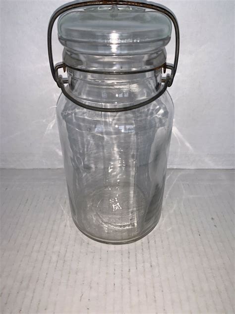 Vintage HAZEL ATLAS MASON CLEAR Quart Canning Jar W Wire Closure 12
