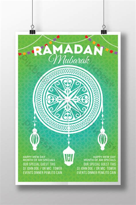 Green Ramadan Mubarak Flyer Template In Green Pattern Background Psd