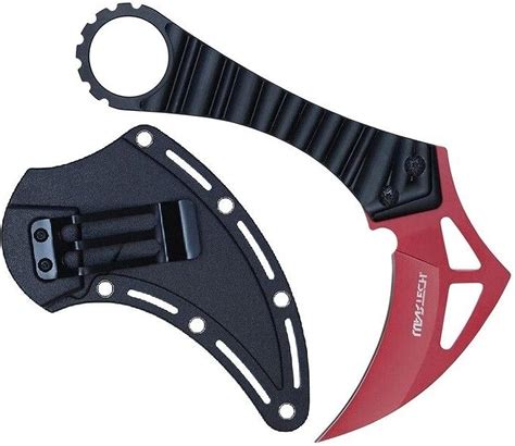 Tactical Knife 6 Hawkbill Scythe Red Blade Karambit Black