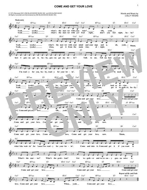 Come And Get Your Love Sheet Music Redbone Lead Sheet Fake Book