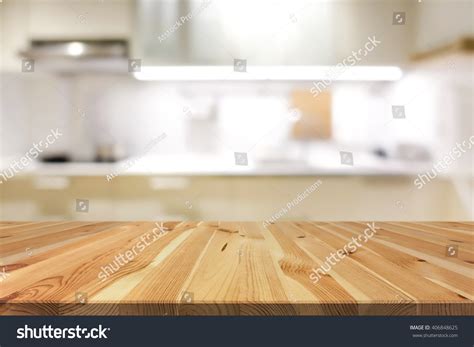 Empty round wooden tray and napery on table over blur tree background, for food and product display montage, template. Natural Pattern Wood Table Top Or Stock Photo (Royalty ...