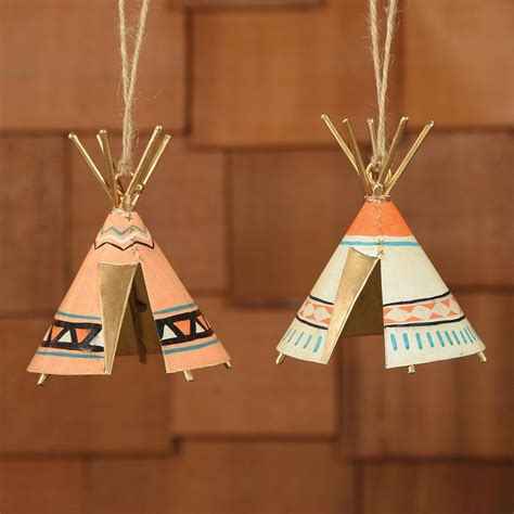 Lochlan Painted Metal Patterned Teepees 2 Piece Sculpture Set