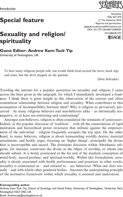 special feature sexuality and religion spirituality andrew kam tuck yip 2010
