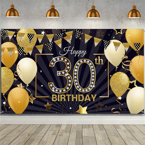 Buy Happy 30th Birthday Backdrop Banner Extra Large Black And Gold 30th