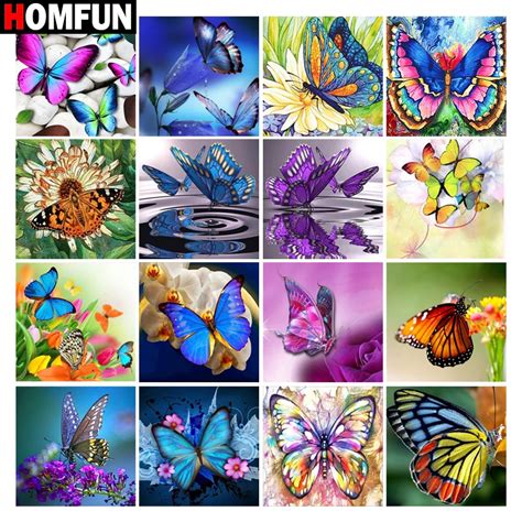 Homfun Full Drill Diamond Painting Flower Butterfly Diy Picture Of Rhinestone 5d Diamond