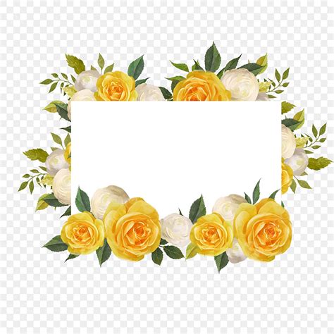 Yellow Watercolor Roses White Transparent Yellow Roses Border