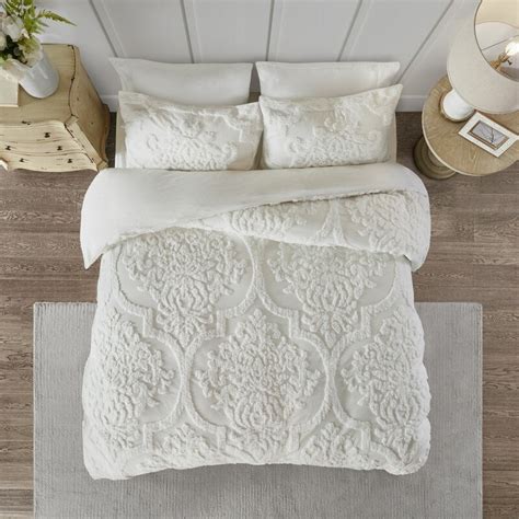 Eider And Ivory Kennesaw 3 Piece Tufted Cotton Chenille Damask Duvet