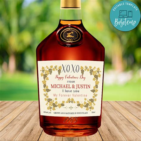 Valentines Day Hennessy Cognac Label Template Instant Download Createpartylabels