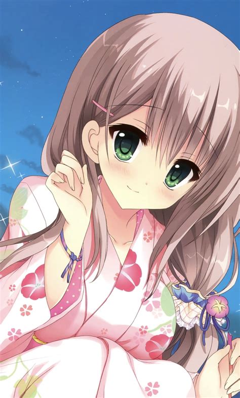 Download Wallpaper 1280x2120 Cute Anime Girl Outdoor Green Eyes