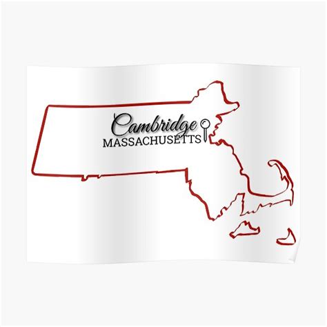 Cambridge Massachusetts Map With Location Pin Poster By Morganarielle Redbubble